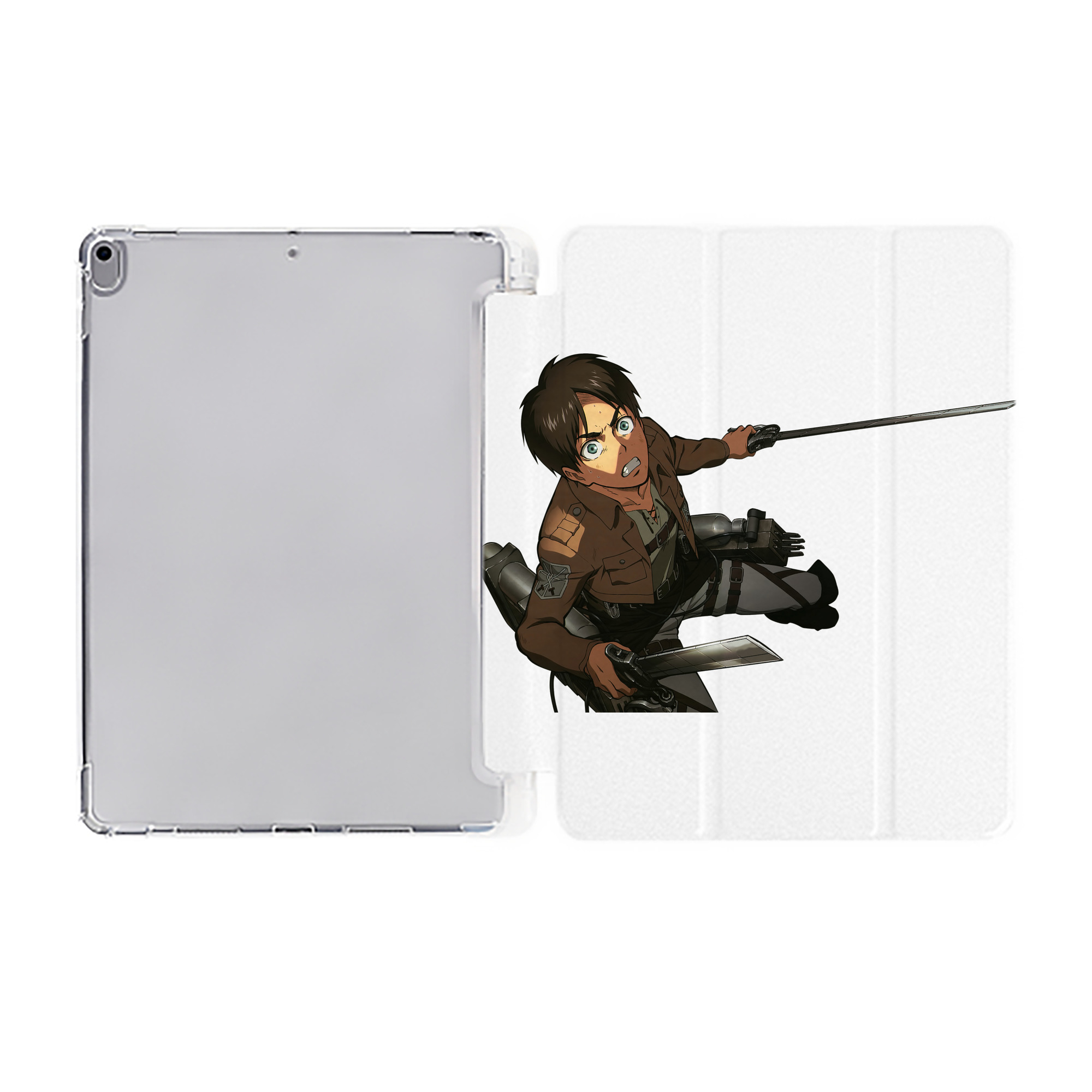 （画像用） 進撃の巨人 エレン･イェーガー Attack on Titan Eren Jäger IPad ケース ペン収納付き 三つ折りスタンド PUレザー×シリコン 対応機種9.5/10.5/10.9インチ